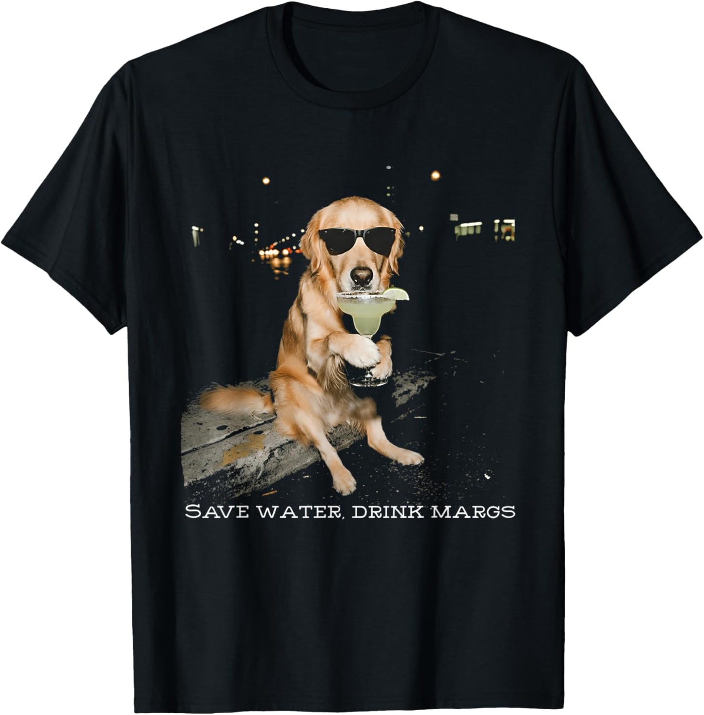 Save Water Drink Margs Golden Retriever Drinking Margarita T-Shirt - T-Shirt | Black