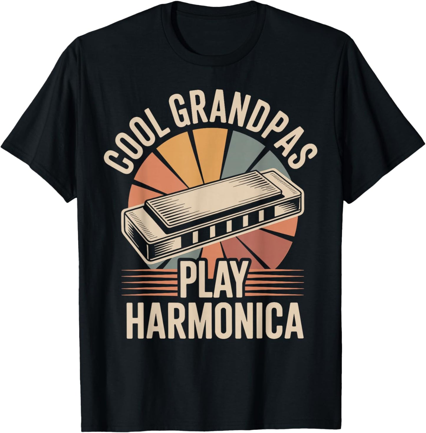 Cool Grandpas Play Harmonica Funny T-Shirt - T-Shirt | Black