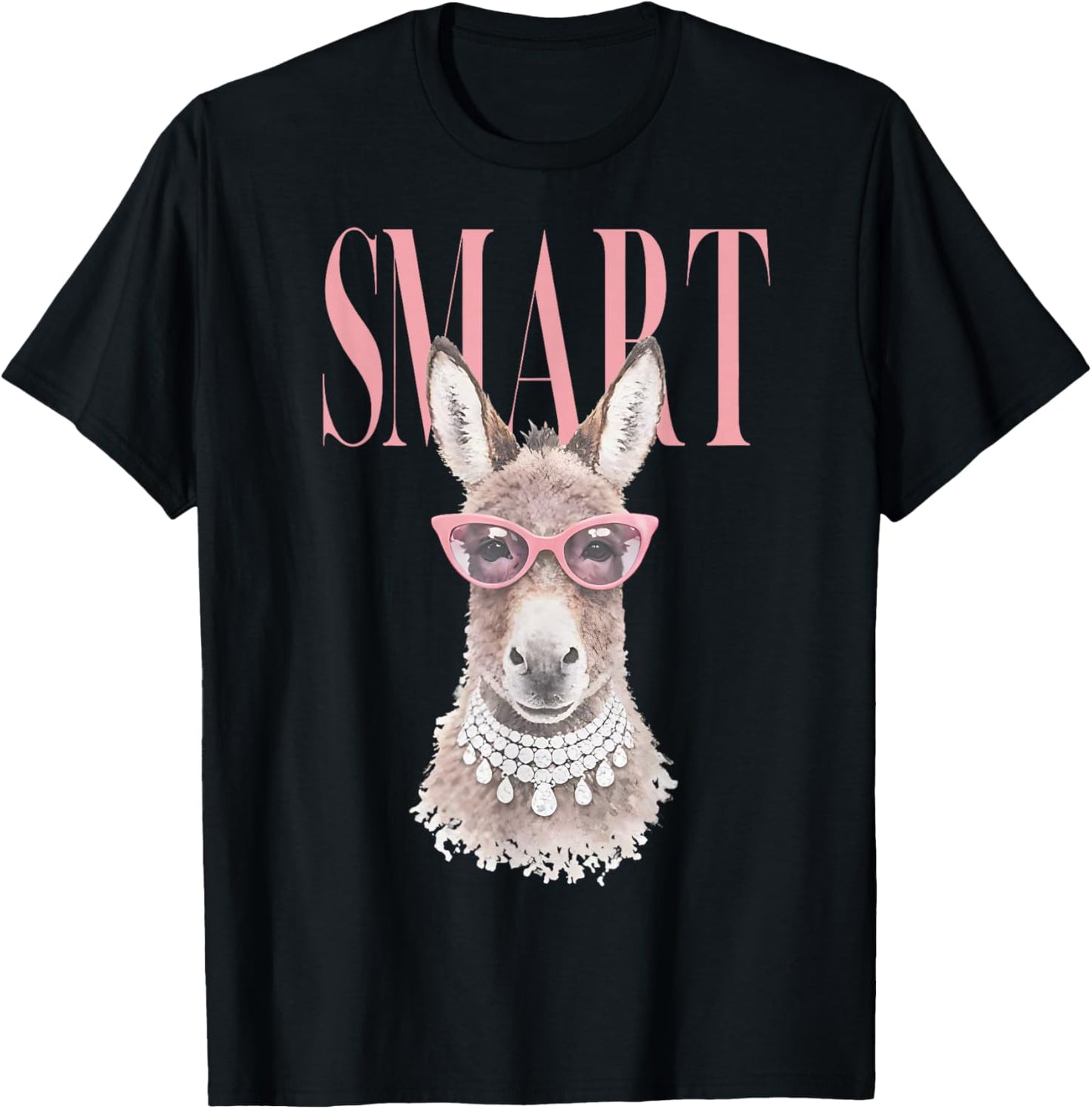Smart Funny Smartass Donkey with Pink Glasses Women T-Shirt - T-Shirt | Black
