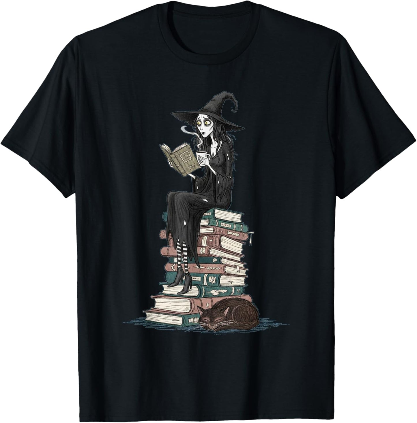 Cute Witch Librarian Reading Halloween for Teachers T-Shirt - T-Shirt | Black