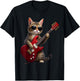 Rock Cat with Guitar And Sunglasses Music T-Shirt - T-Shirt | Black
