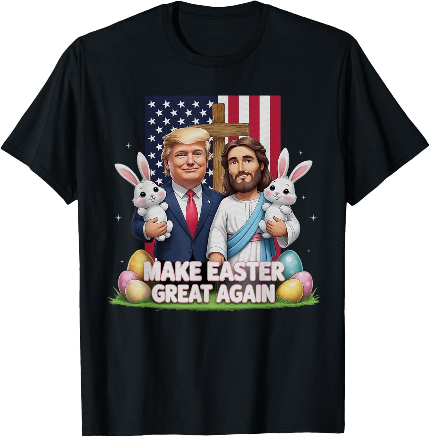 Funny Trump Make Easter Great Again Bunny Hunt Eggs Rabbit T-Shirt - T-Shirt | Black