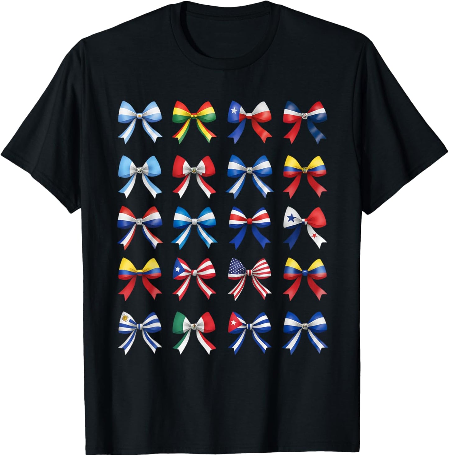 Hispanic Heritage Month Countries Flags Cute Coquette Bow T-Shirt - T-Shirt | Black