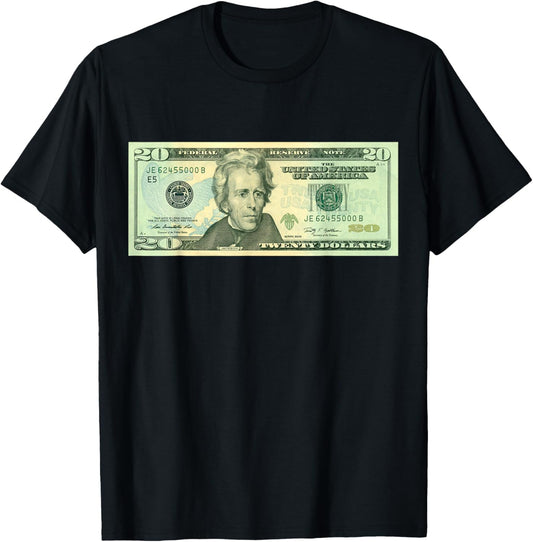 Official $20 Dollar Bill Vintage Money Design Cash Currency T-Shirt - T-Shirt | Black