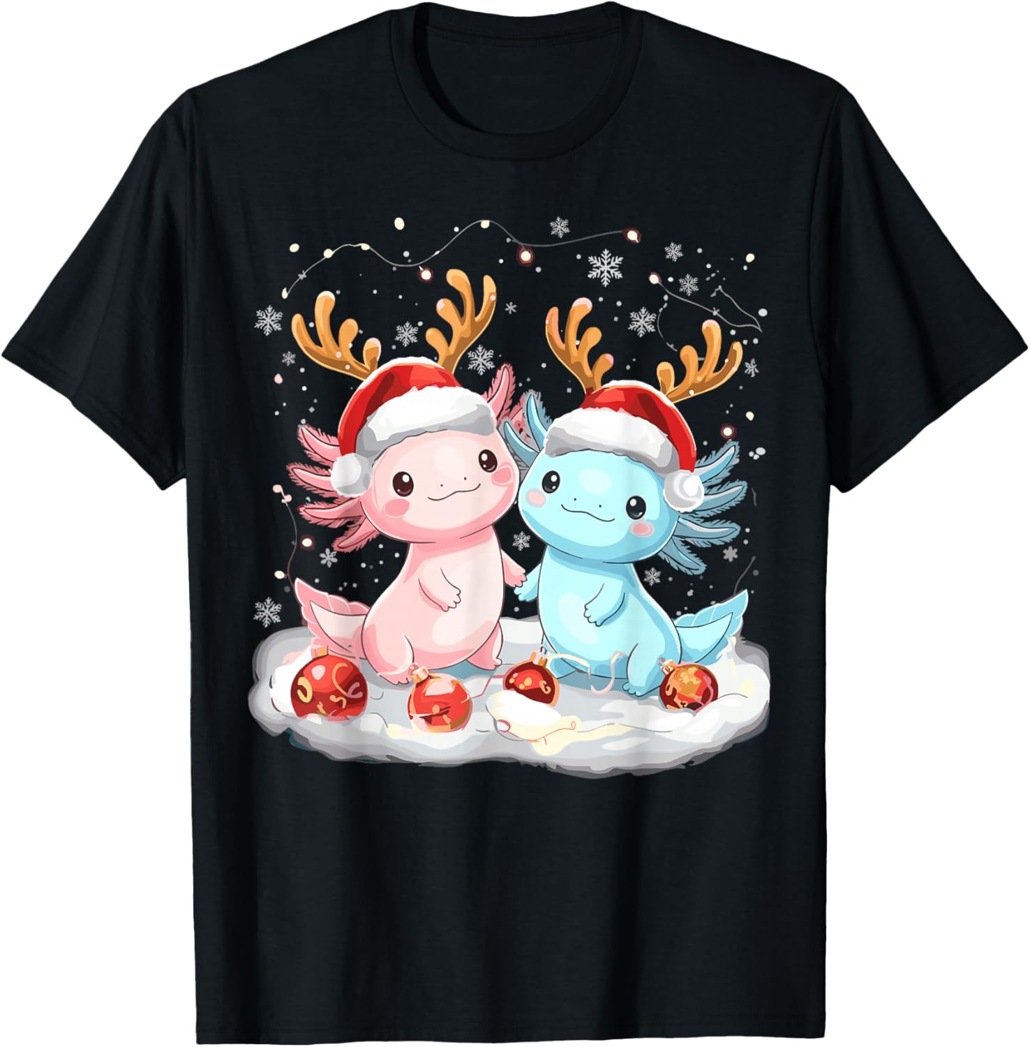Christmas Axolotl Reindeer Xmas T-Shirt - T-Shirt | Black