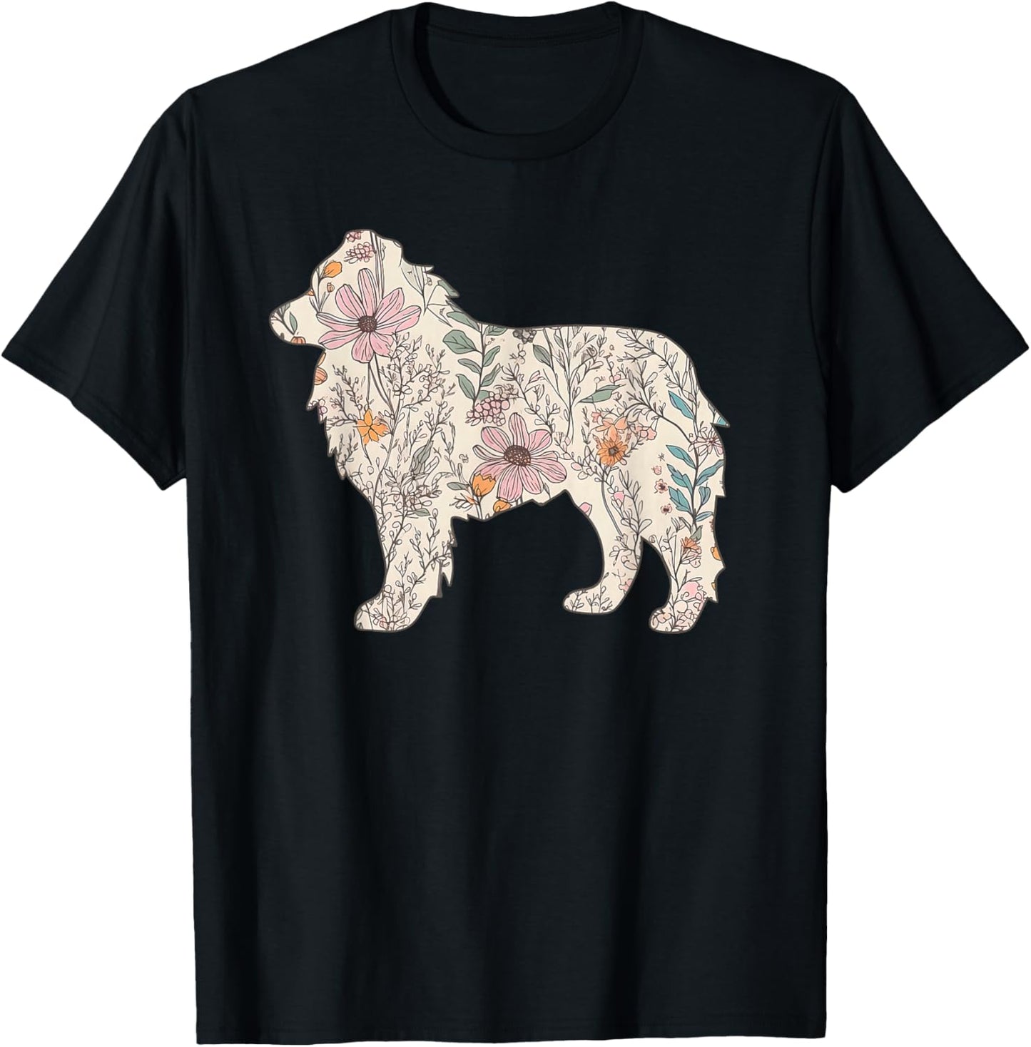 Wildflowers Australian Shepherd, Aussie Dog Mom Mother's Day T-Shirt - T-Shirt | Black