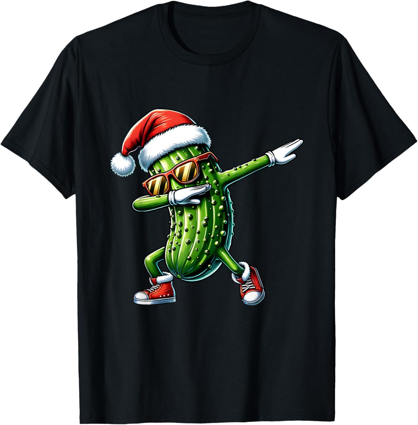 Christmas Pickle Santa Hat Dabbing Cucumber T-Shirt - T-Shirt | Black