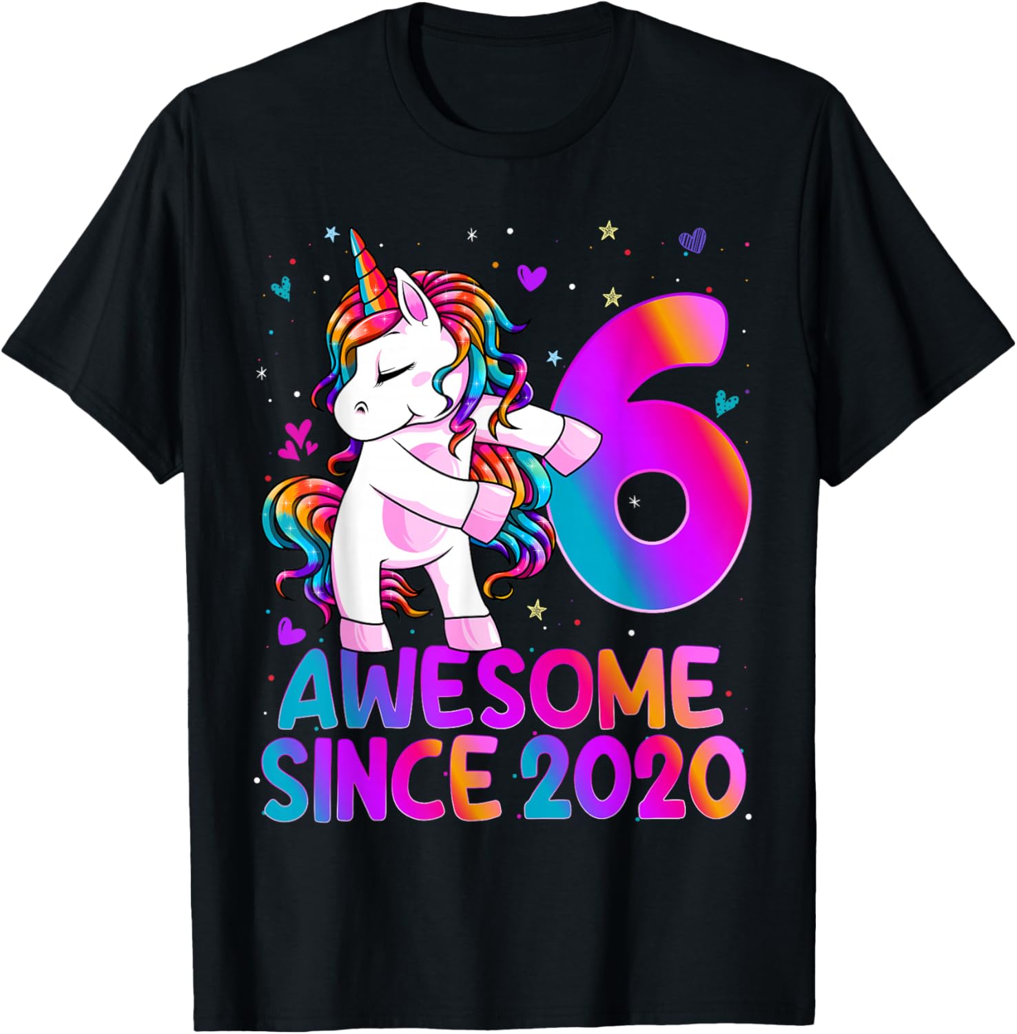 6 Year Old Girl Awesome Since 2020 Unicorn 6th Birthday Girl T-Shirt - T-Shirt | Black