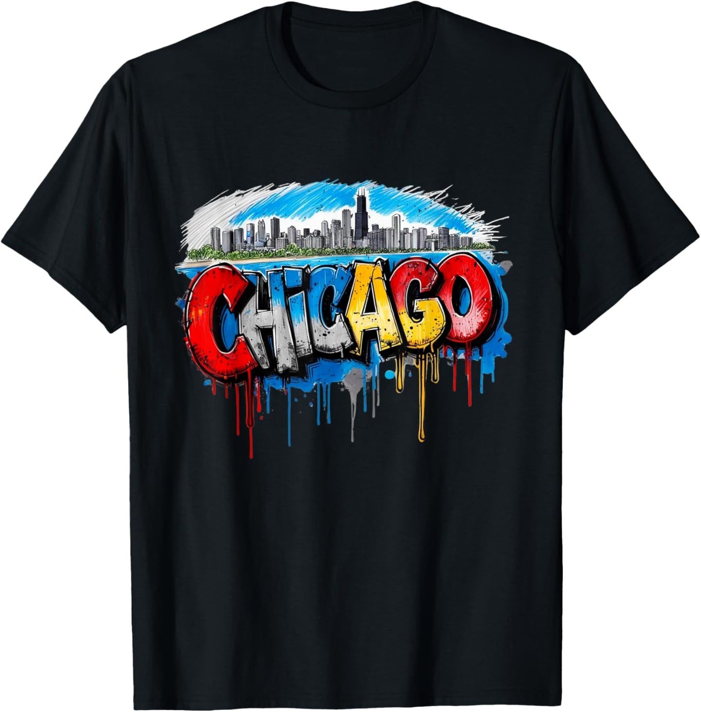 Chicago Skyline Willis Tower Chi-Town Graffiti Art T-Shirt - T-Shirt | Black
