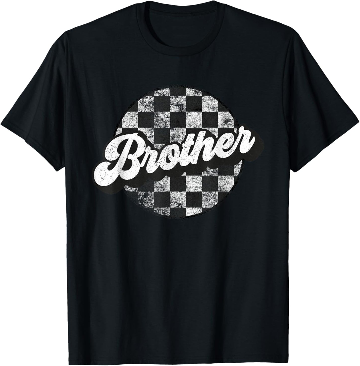 Funny Retro Checkered Brother Race Vintage Matching Family T-Shirt - T-Shirt | Black