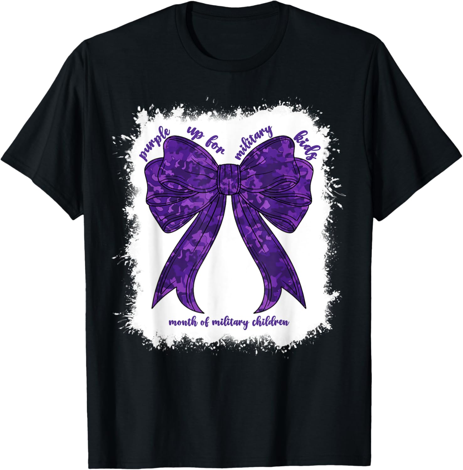 Purple Up For Military Kids Month Of Military Child Girl Bow T-Shirt - T-Shirt | Black