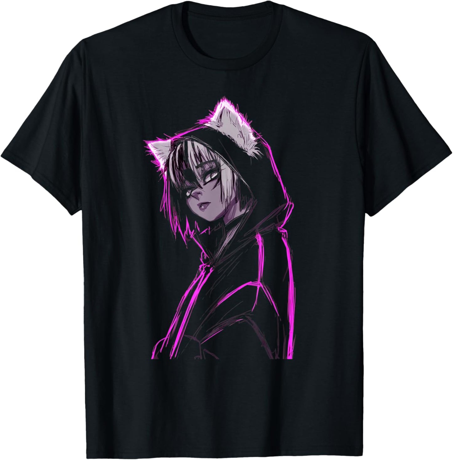 Anime Cat Wolf Fox Girl Furry Style Teens Kawaii Cosplay T-Shirt - T-Shirt | Black