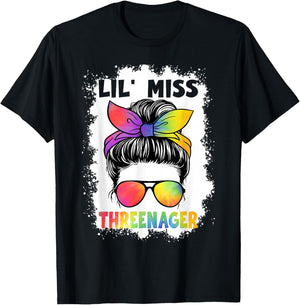 Little Miss Threenager Birthday 3 Years 3rd Birthday Girl T-Shirt - T-Shirt | Black