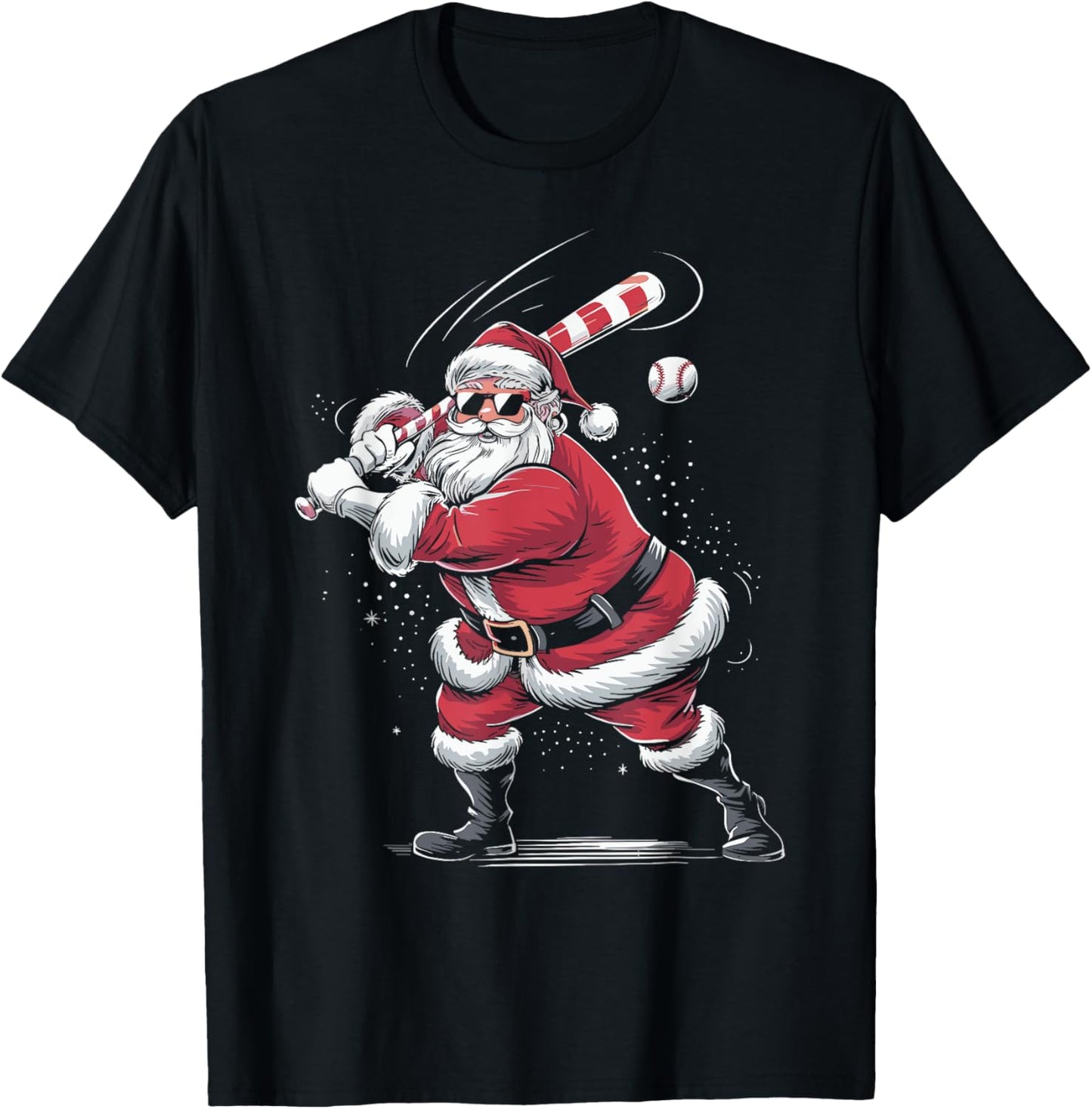 Santa Playing Baseball Christmas Baseball Player Men Boys T-Shirt - T-Shirt | Black
