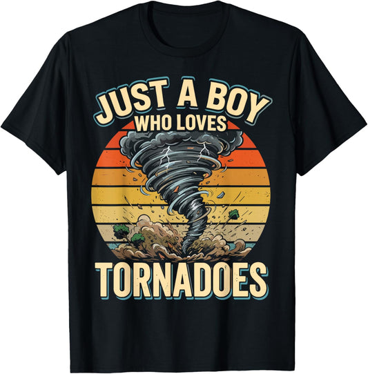 Just A Boy Who Loves Tornadoes Storm Weather Chaser T-Shirt - T-Shirt | Black