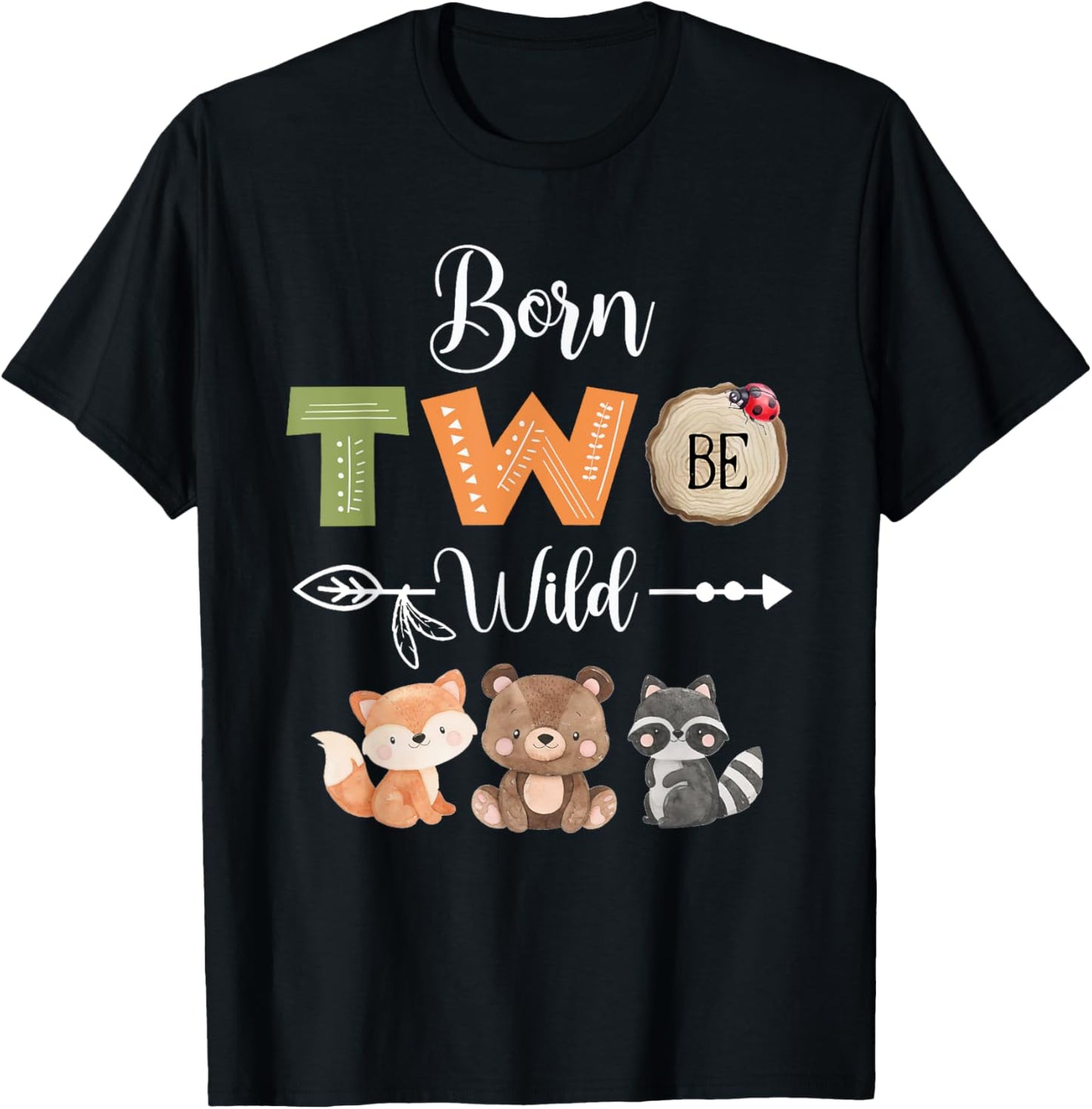 Born Two Be Wild Woodland Wild Child 2nd Birthday 2 Year Old T-Shirt - T-Shirt | Black