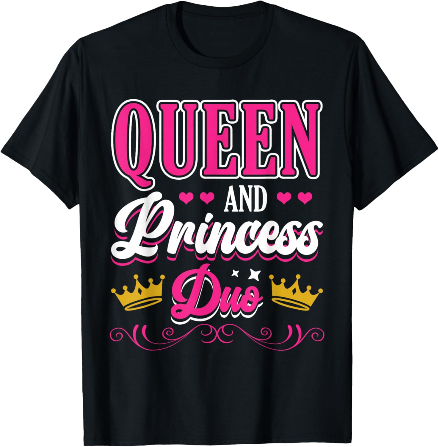 Queen And Princess Duo Matching Mom Mother Daughter Mommy T-Shirt - T-Shirt | Black
