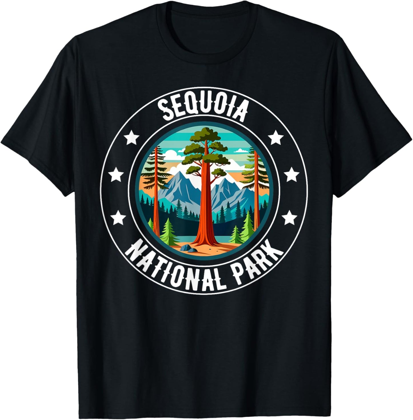 Retro Sequoia National Park Tree Hiking Camping Outdoor T-Shirt - T-Shirt | Black