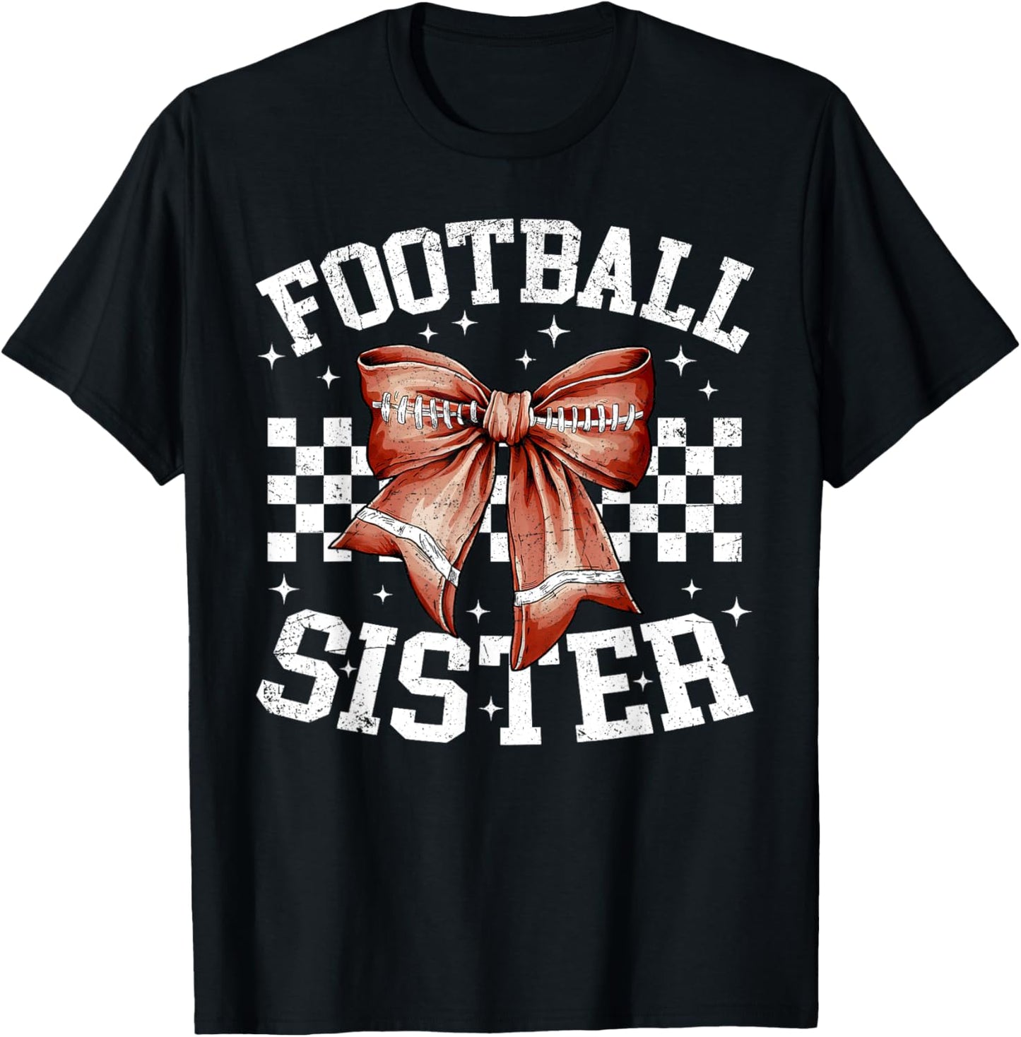 Coquette Bow American Football Sister Thanksgiving Autumn T-Shirt - T-Shirt | Black