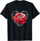 Red Rose in Barbed Wire Love Heart T-Shirt - T-Shirt | Black