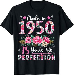 75 Year Old Made In 1950 Floral 75th Birthday Women T-Shirt - T-Shirt | Black