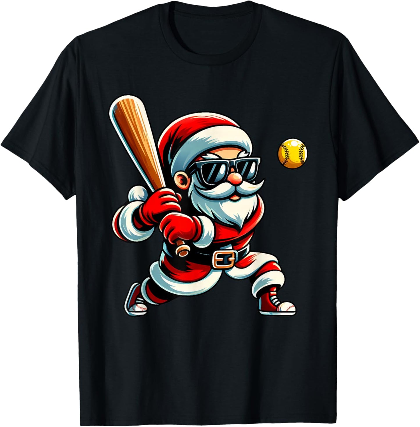 Christmas Santa Claus Play A Softball Funny Boys Kids Xmas T-Shirt - T-Shirt | Black