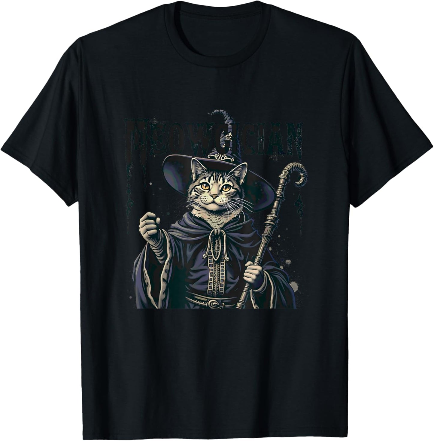Meowgician Cat Magician RPG Arcane Magic Spells Wizard T-Shirt - T-Shirt | Black
