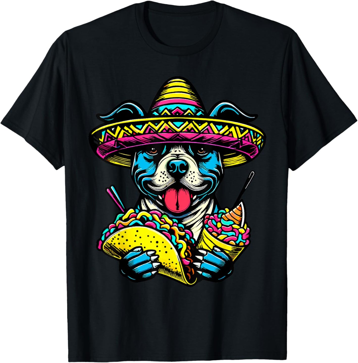 Let's Fiesta Dog Pitbull Cinco De Mayo tacos Sombrero Men Women Kids T-Shirt - T-Shirt | Black