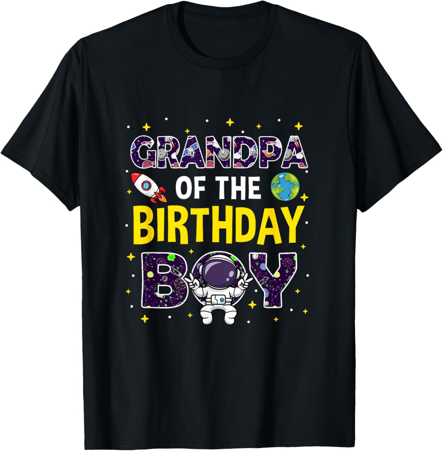 Grandpa of The Birthday Boy Space Astronaut Birthday Family T-Shirt - T-Shirt | Black