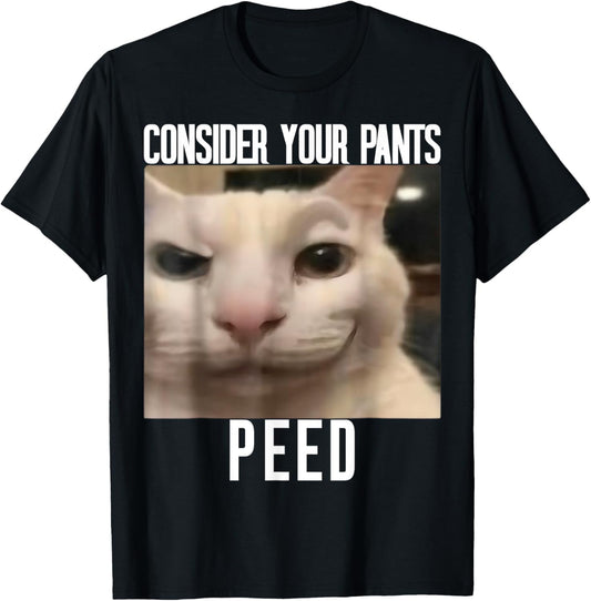 Consider Your Pants Peed Weird Cat Meme Funny Memes Brainrot T-Shirt - T-Shirt | Black