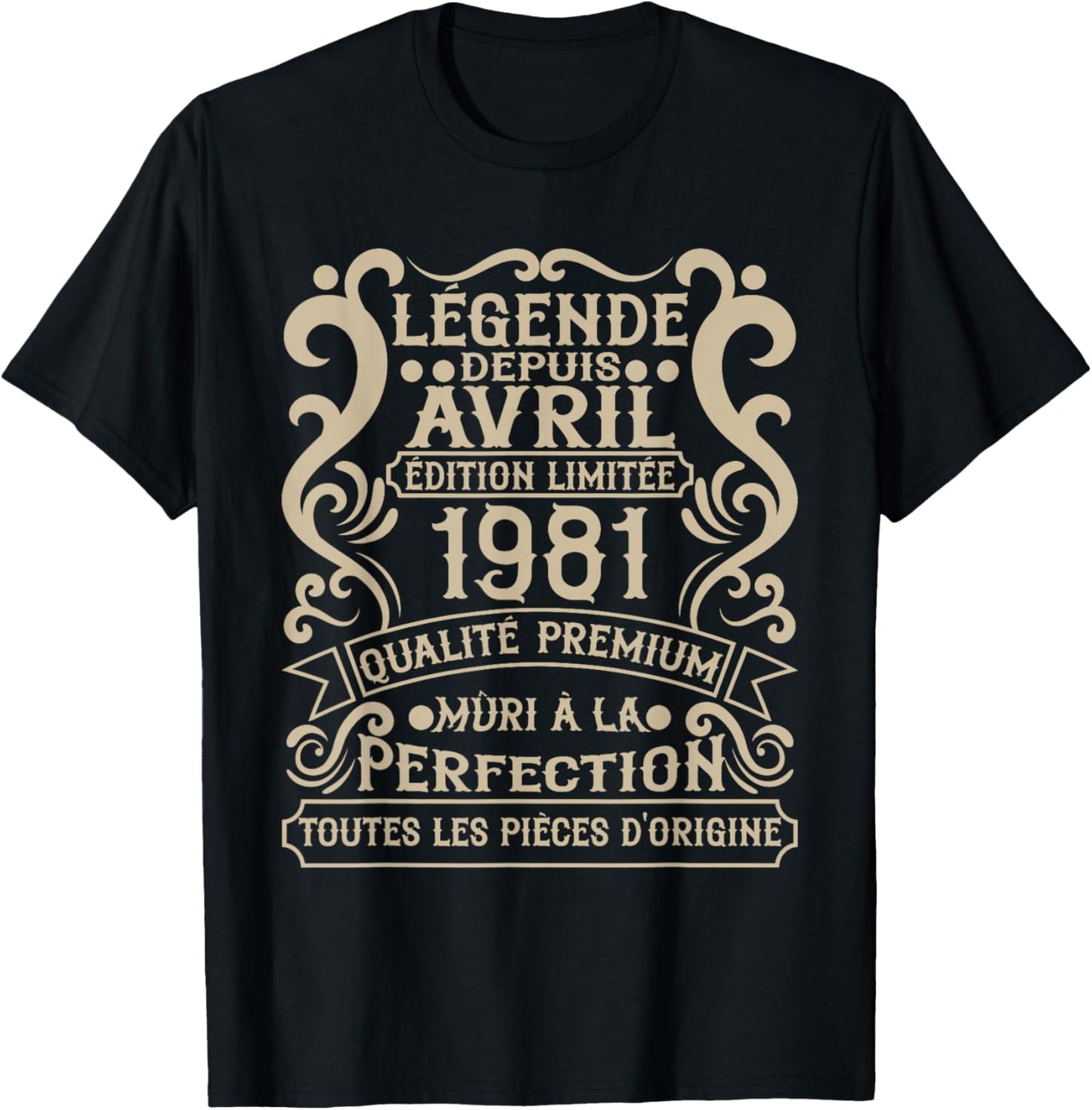 April 1981 - 44 Years Anniversary Gift Vintage 1981 , Black, S T-Shirt - T-Shirt | Black