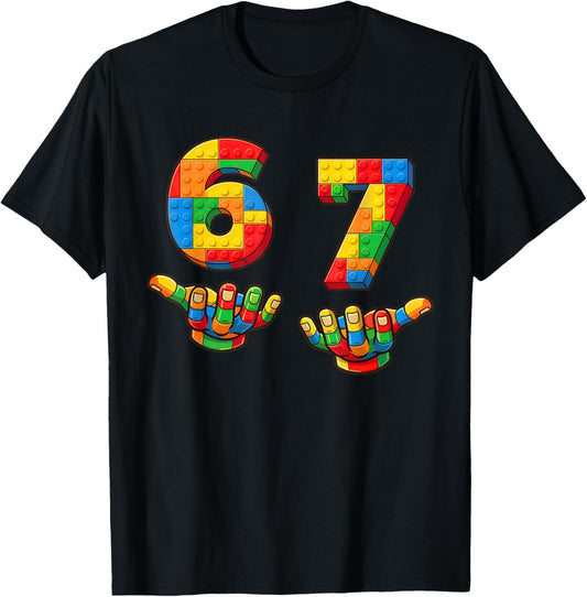 Building Blocks Six Seven 6 7 Meme Men Women Kids Funny 67 T-Shirt - T-Shirt | Black