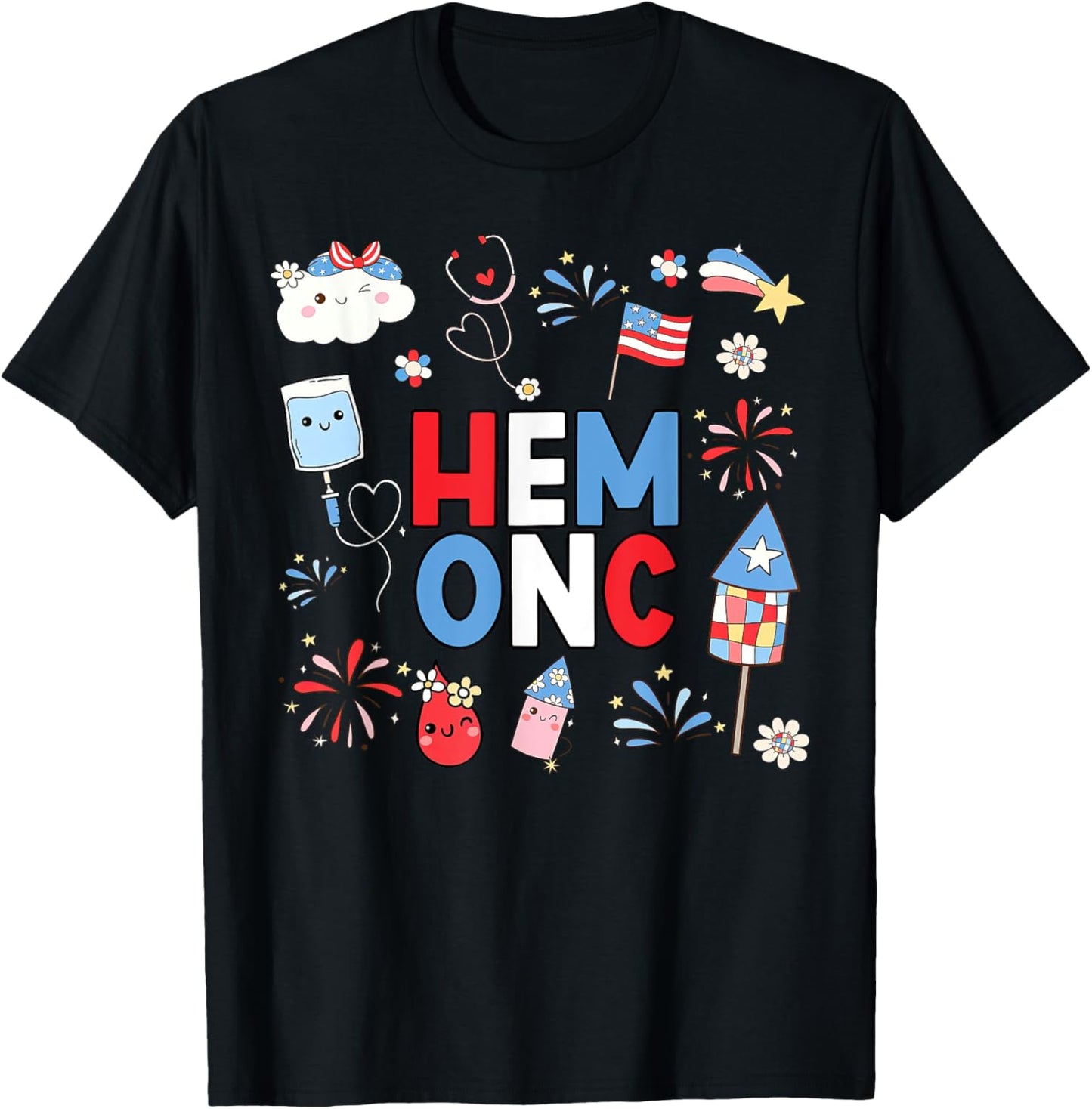 Hematology Oncology Nurse PEDS Hem Onc Nurse 4th Of July Men T-Shirt - T-Shirt | Black