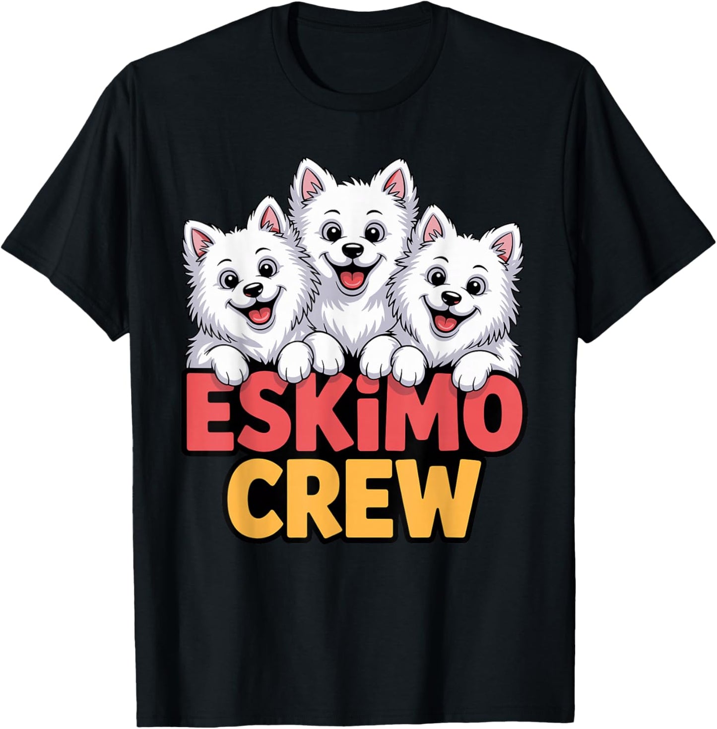 Eskimo Crew Cartoon Eskie Cute Pet Dog Breed American Eskimo T-Shirt - T-Shirt | Black