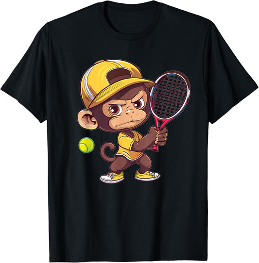 Cute Monkey Tennis T-Shirt - T-Shirt | Black