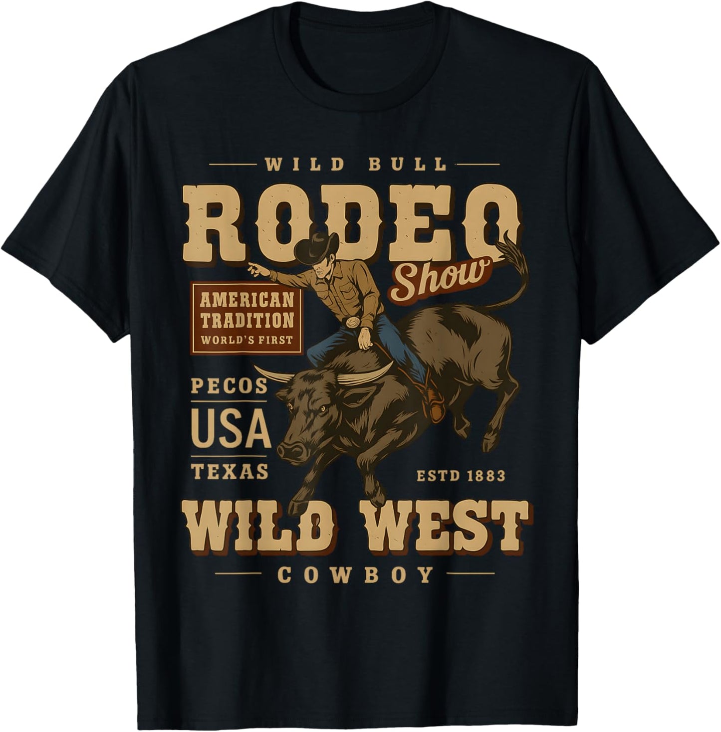 Wild Bull Rodeo Show Vintage Cowboy Western Country T-Shirt - T-Shirt | Black