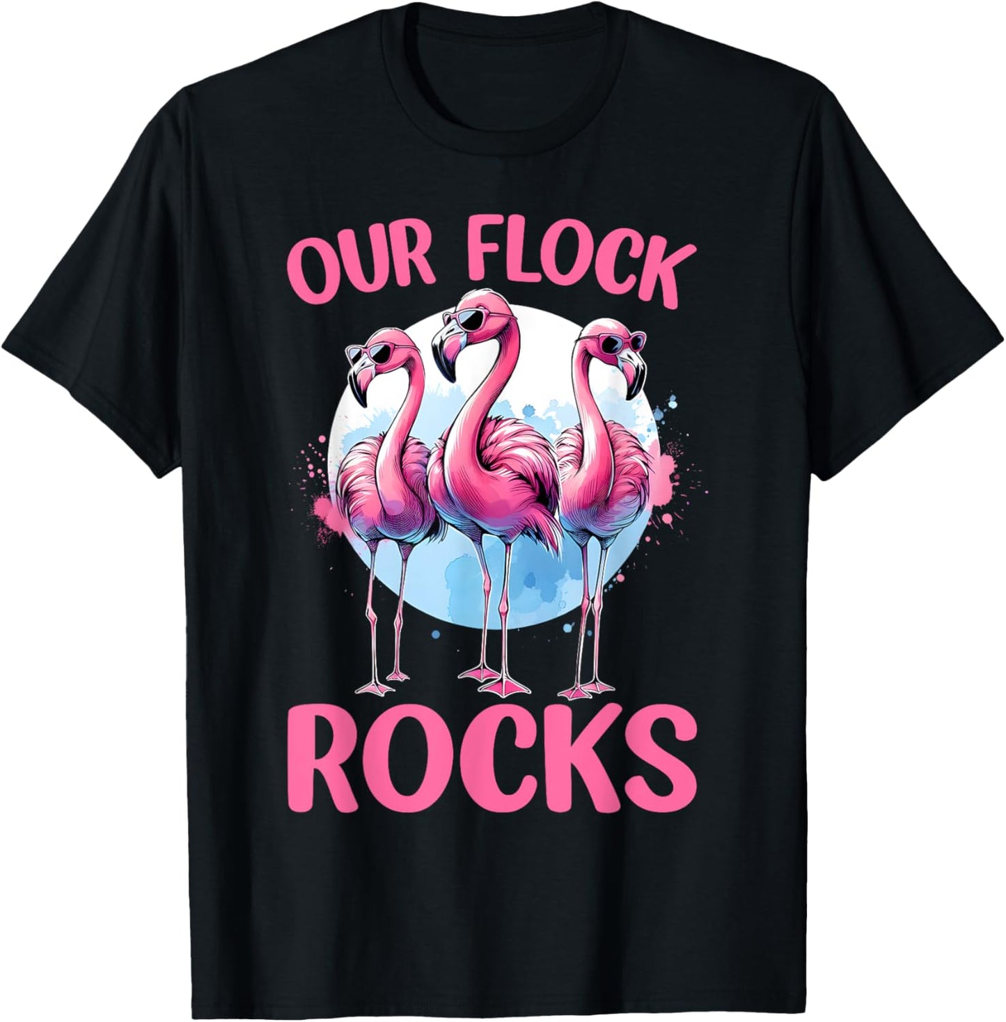 Our Flock Rocks Flamingos Lover Family Vacation Group T-Shirt - T-Shirt | Black
