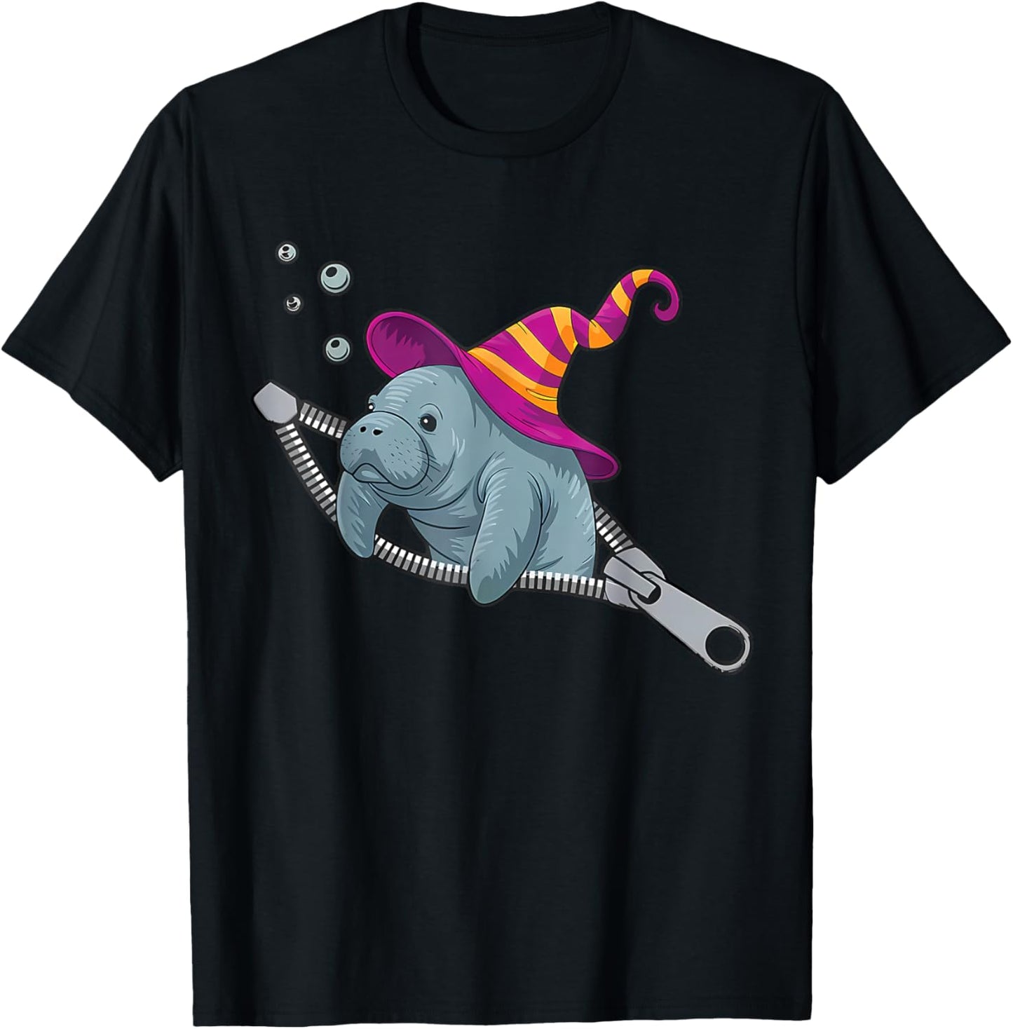 Manatee Emerging from A Zipper Cute Manatee Halloween Wizard T-Shirt - T-Shirt | Black