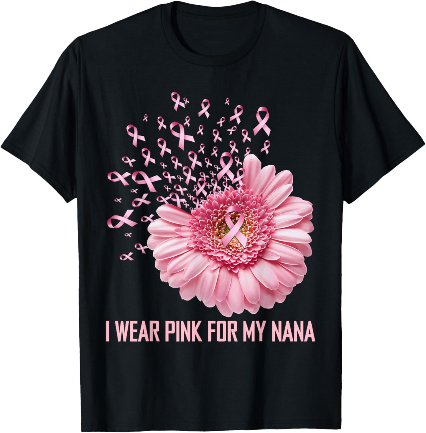 Sunflower Ribbon I Wear Pink For My Nana Breast Cancer T-Shirt - T-Shirt | Black