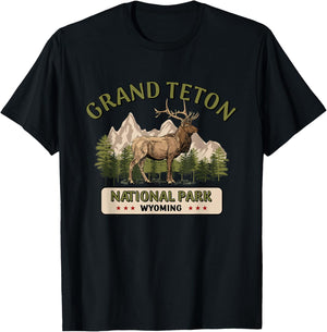 Grand Teton National Park Elk Design T-Shirt - T-Shirt | Black