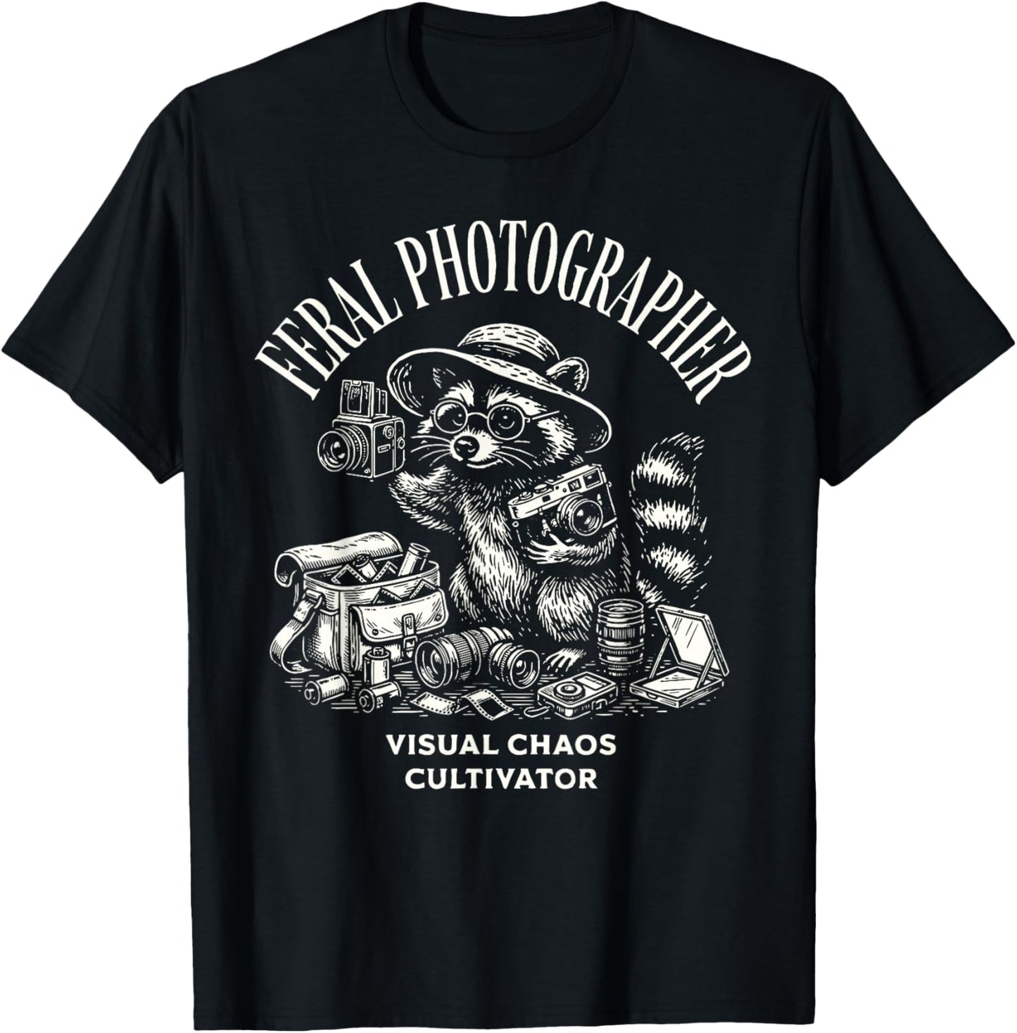 Feral Photographer Funny Raccoon Camera Photography Humor T-Shirt - T-Shirt | Black