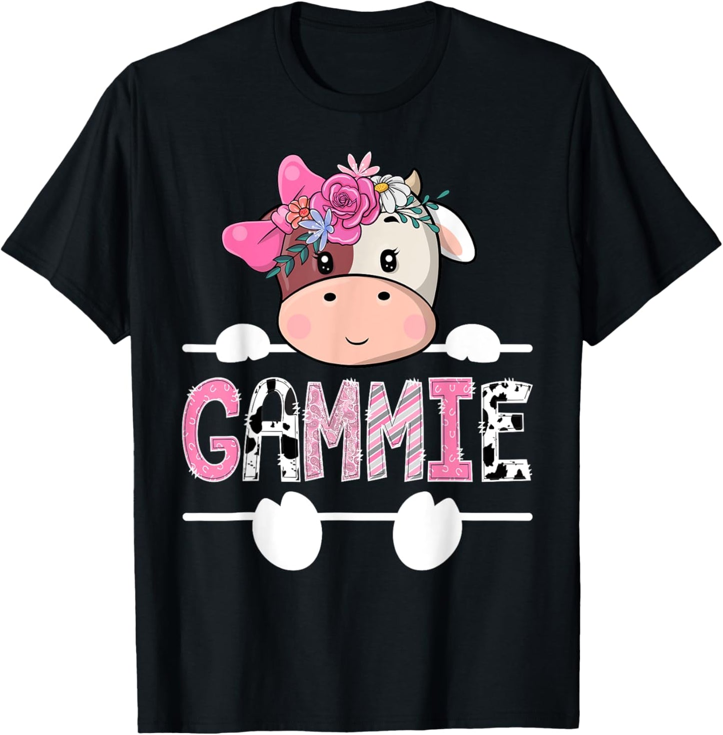 Gammie Of The Birthday Girl Pink Cute Cow Matching T-Shirt - T-Shirt | Black