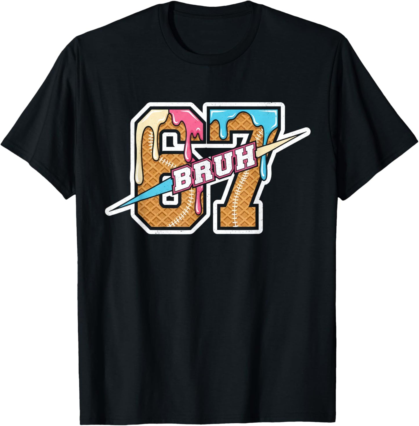 Six Seven Meme Boys Girls Kids Bruh 67 Ice Cream Drip T-Shirt - T-Shirt | Black