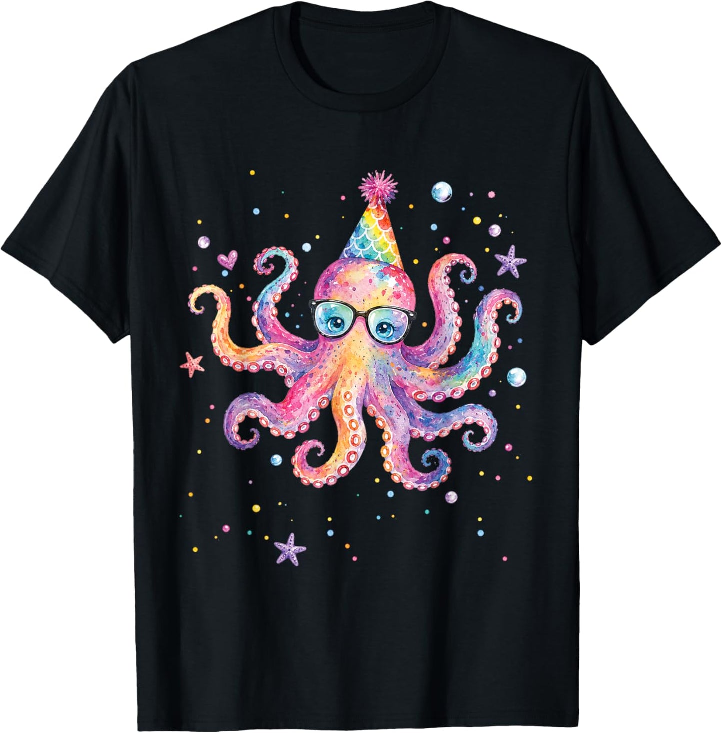 Mermaid Octopus Birthday Summer Matching Aquarium Family T-Shirt - T-Shirt | Black