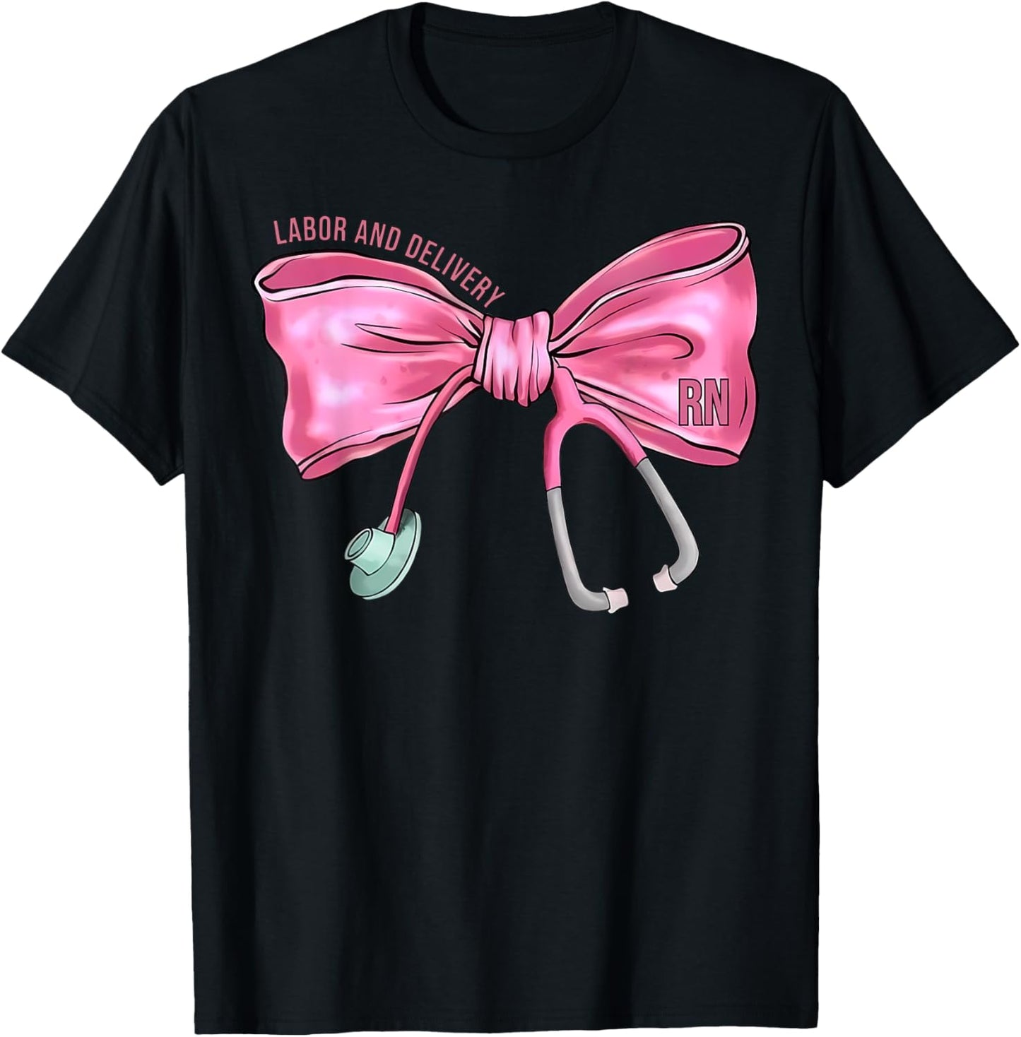 Coquette Bow Stethoscope Labor and Delivery Nurse RN Nursing T-Shirt - T-Shirt | Black