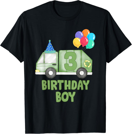 Garbage Truck Birthday Boy Girl Trash Truck 3rd Birthday T-Shirt - T-Shirt | Black