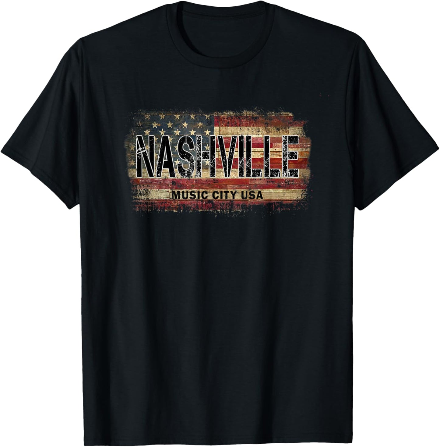Vintage American Flag Nashville T-Shirt - T-Shirt | Black