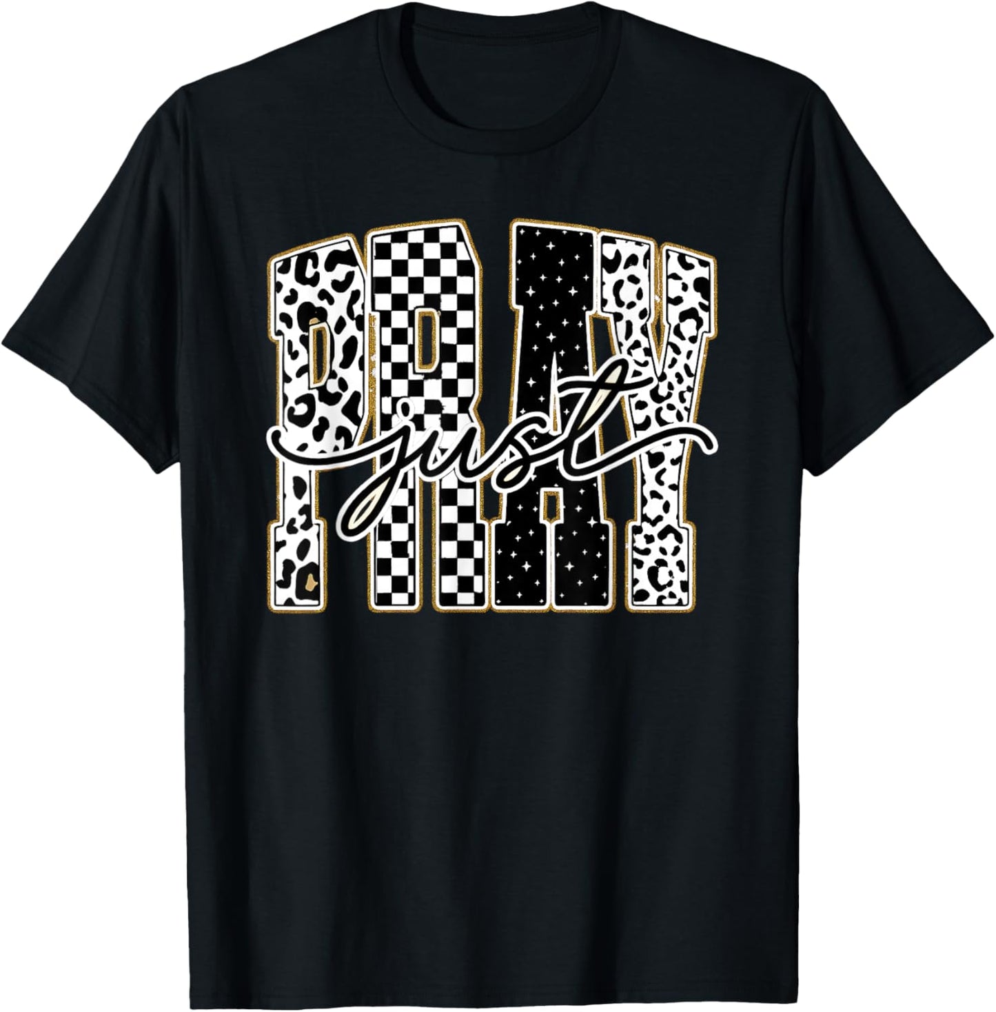 Christian Just Pray Leopard Checkered T-Shirt - T-Shirt | Black