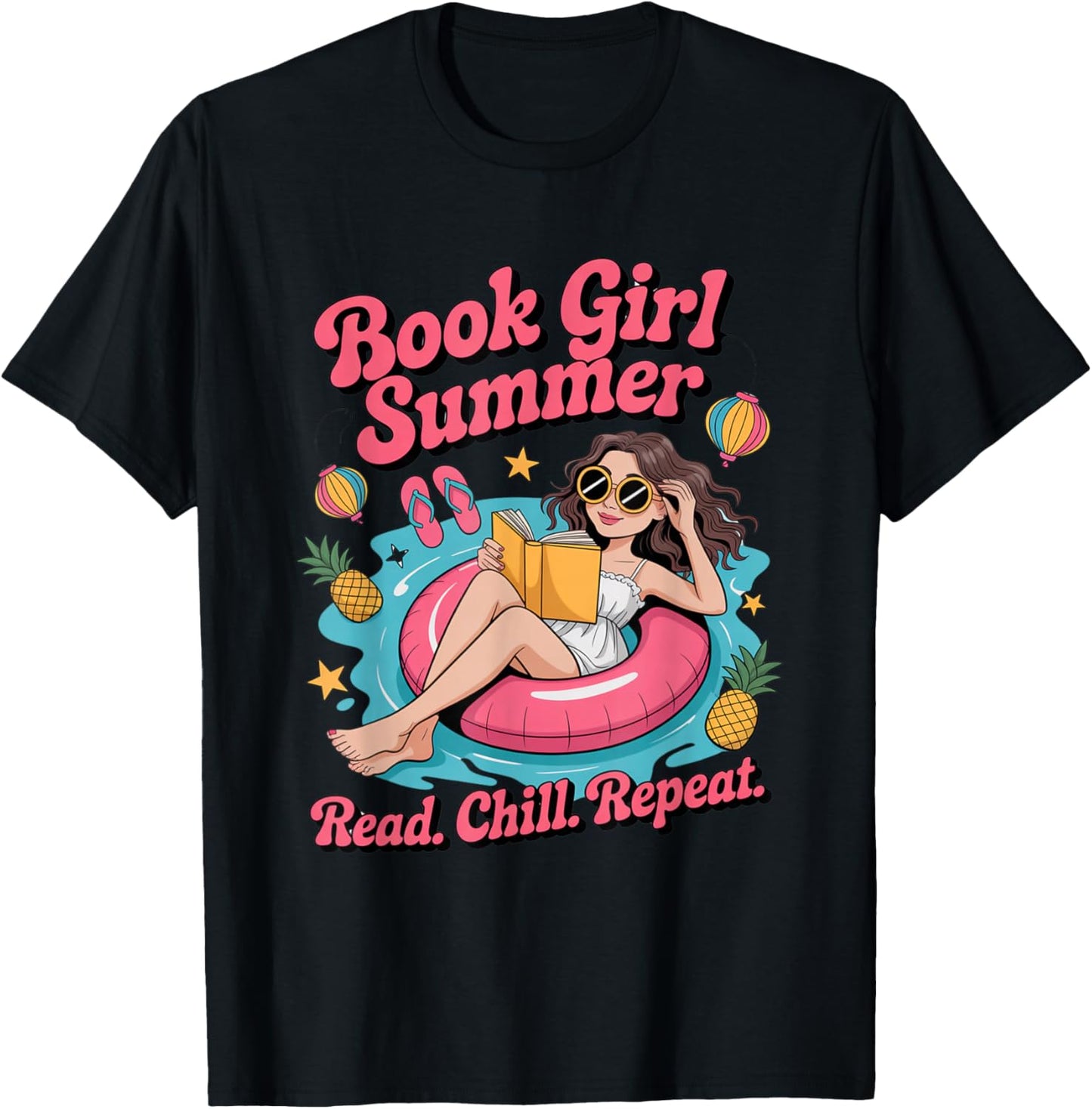 Book Girl Summer Beach Vacation Book Lover T-Shirt - T-Shirt | Black