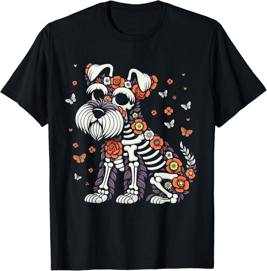 Dia de Los Muertos Schnauzer Sugar Skull Mexican Dogs Lovers T-Shirt - T-Shirt | Black